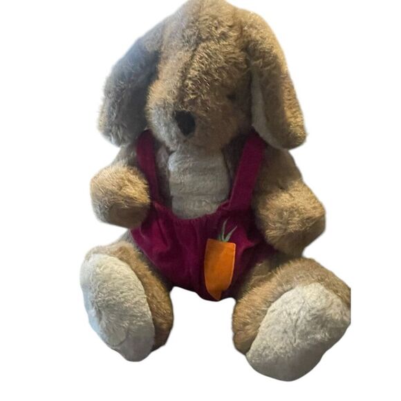 Playful Pals Brown Red Bunny Rabbit Droopy Ears Bib Overalls Plush Stuffed Anima - Picture 1 of 12